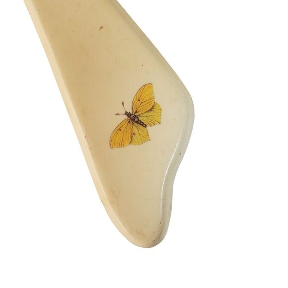 Ivory Hand-Held Mirror Painted Wood Magnolia Altissima Flower Gloss Finish VTG - Picture 3 of 8